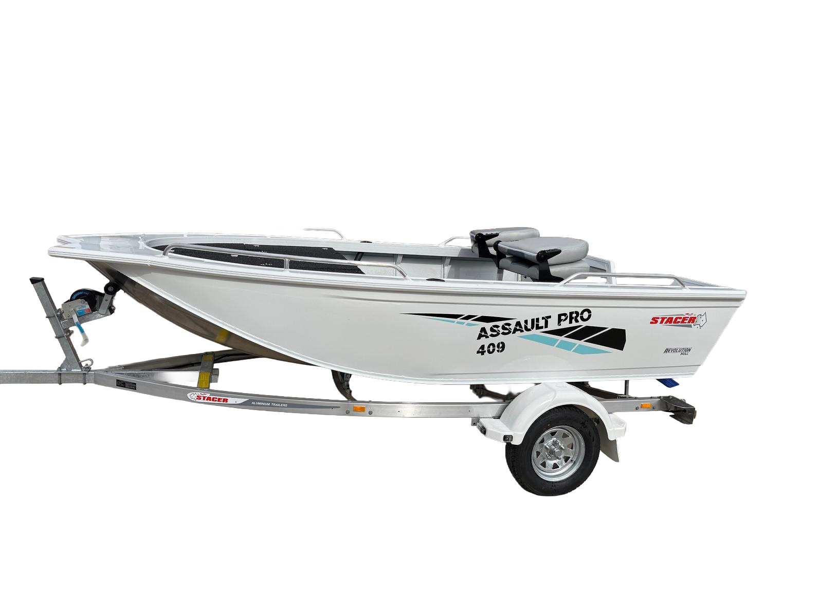 Stacer 409 Assault Pro L/S Boat + Move Trailers 749 ATM Single Axle 13" Unbraked Trailer