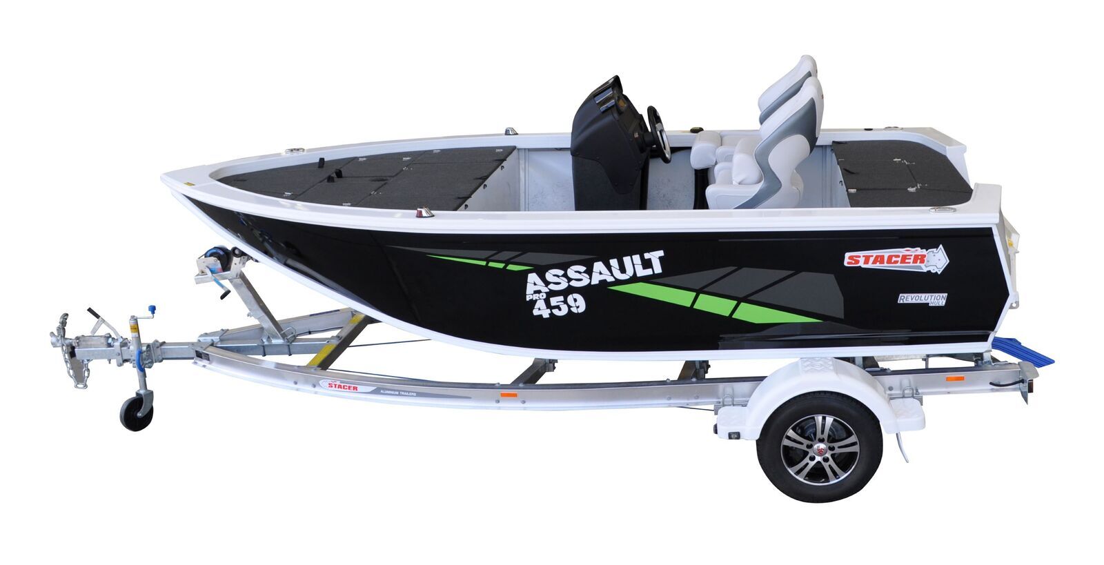 Stacer 459 Assault Pro L/S Boat + Move Trailers 1298 ATM Single Axle 13" Mech Braked Trailer
