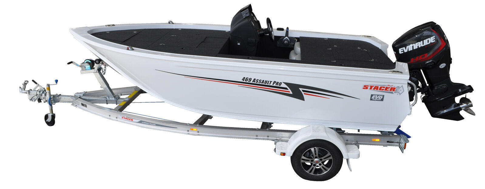 Stacer 469 Assault Pro Tournament L/S Boat + Move Trailers 1298 ATM Single Axle 13" Mech Braked Trailer