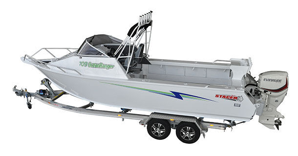 Stacer 709 Plate Ocean Ranger ST SDF XLS Boat + Move Trailers 2600 ATM Tandem Axle 14" Hydraulic Braked Trailer