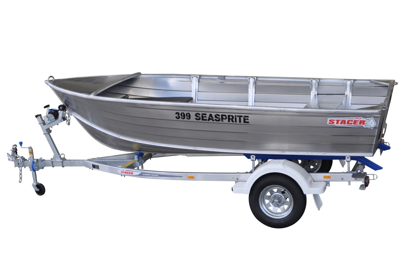 Stacer 399 Open Boats Seasprite Dinghy L/S + Move Trailers 749 ATM Single Axle 13" Unbraked Trailer