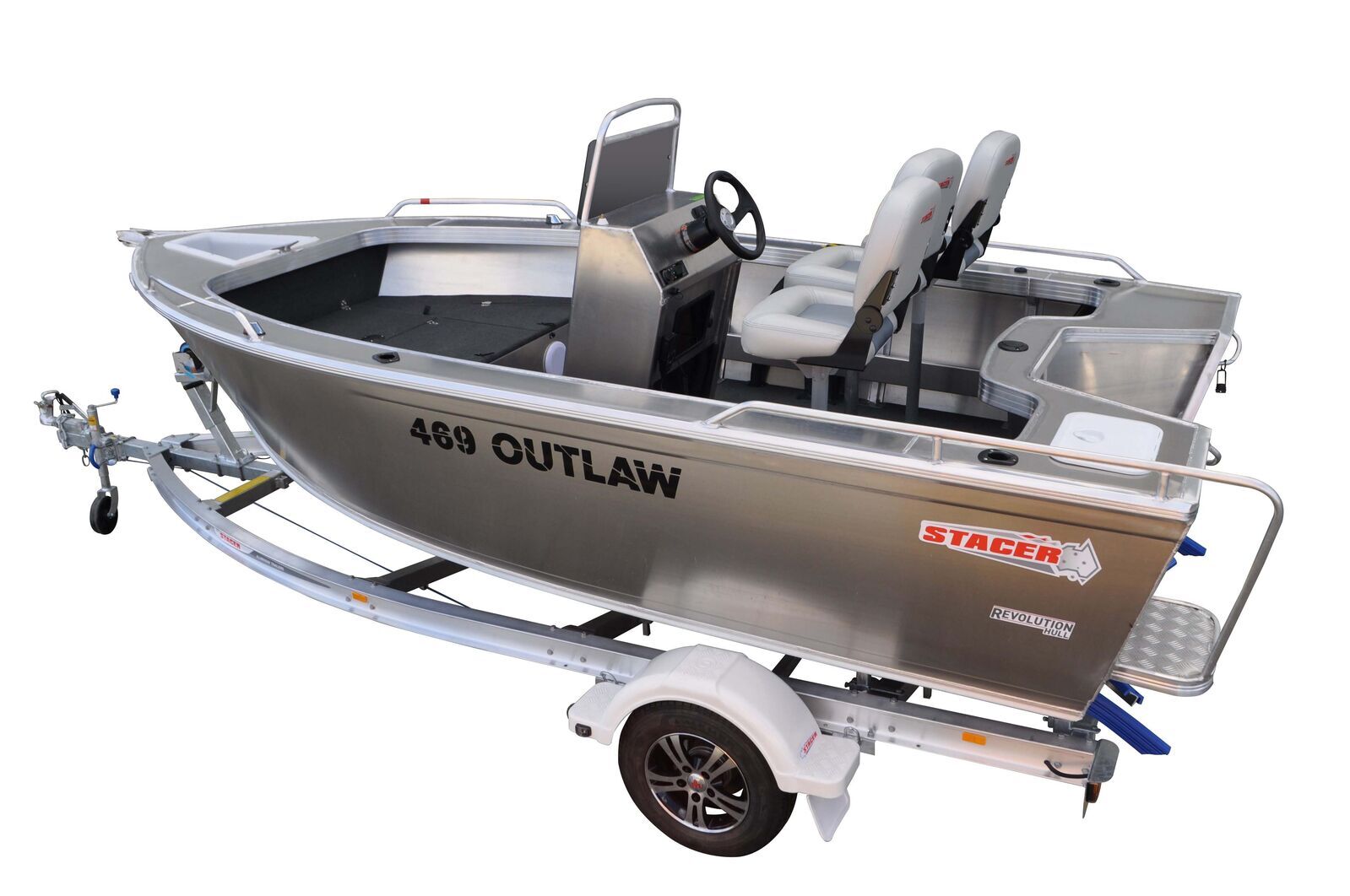 Stacer 469 Outlaw Centre Console L/S Boat + Move Trailers 1298 ATM Single Axle 13" Mech Braked Trailer