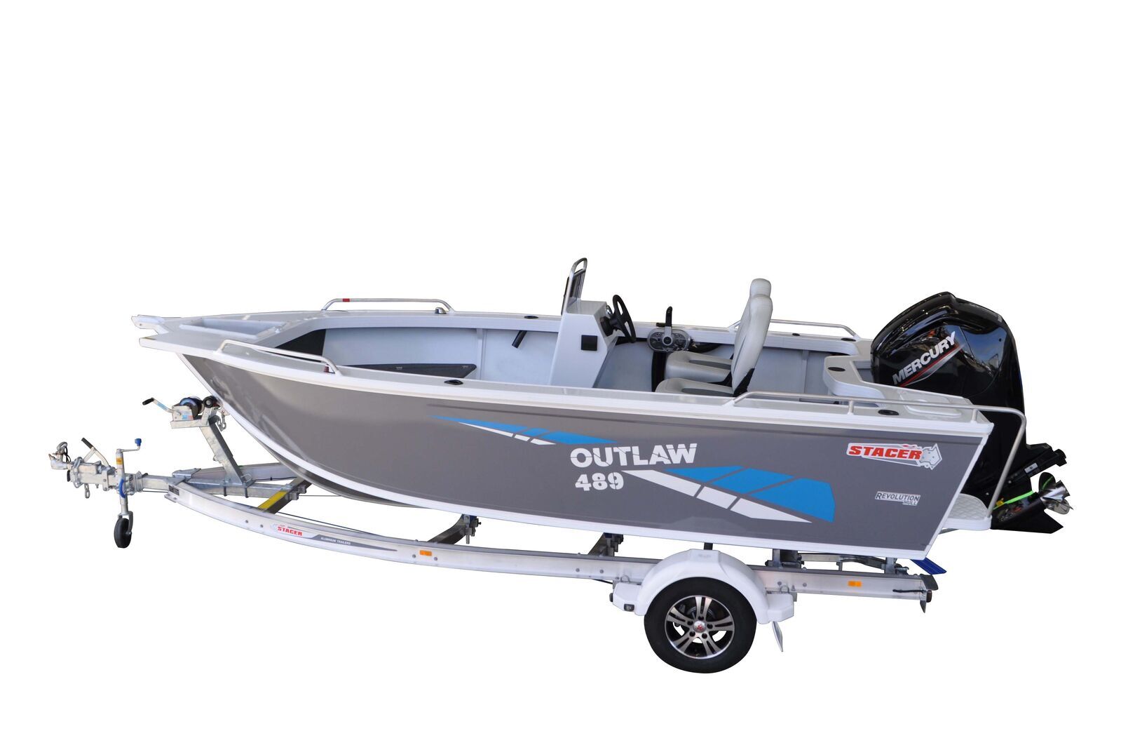 Stacer 489 Outlaw Side Console L/S Boat + Move Trailers 1298 ATM Single Axle 13" Mech Braked Trailer