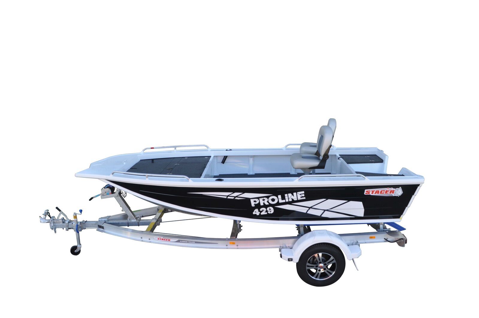 Stacer 429 Proline Angler L/S Boat + Move Trailers 749 ATM Single Axle 13" Unbraked Trailer