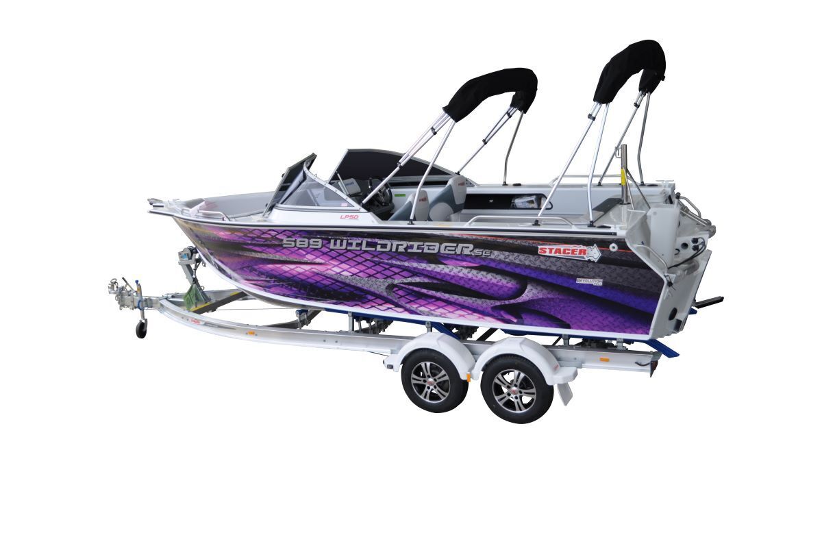 Stacer 589 Wild Rider XLS Boat + Move Trailers 2000 ATM Tandem Axle 13" Mech Braked Trailer