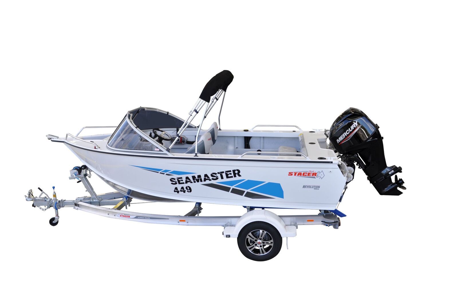 Stacer 449 Sea Master L/S Boat + Move Trailers 1100 ATM Single Axle 13" Mech Braked Trailer