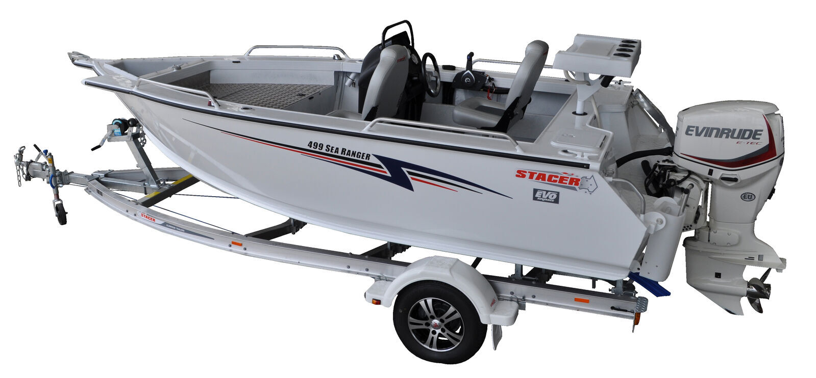 Stacer 499 Plate Sea Ranger Centre Console SDF L/S Boat + Move Trailers 1298 ATM Single Axle 13" Mech Braked Trailer