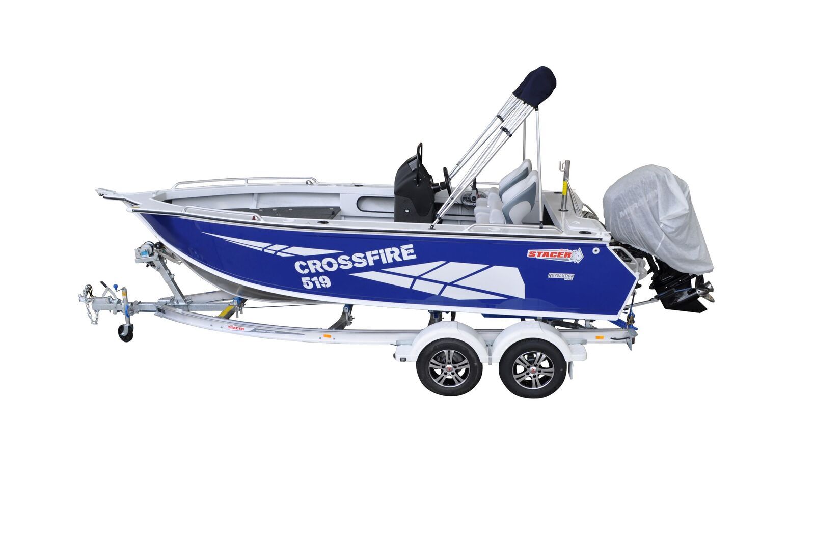 Stacer 519 Crossfire Side Console L/S Boat + Move Trailers 1595 ATM Single Axle 14" Mech Braked Trailer